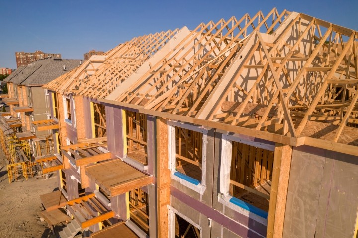 house construction with wood roof