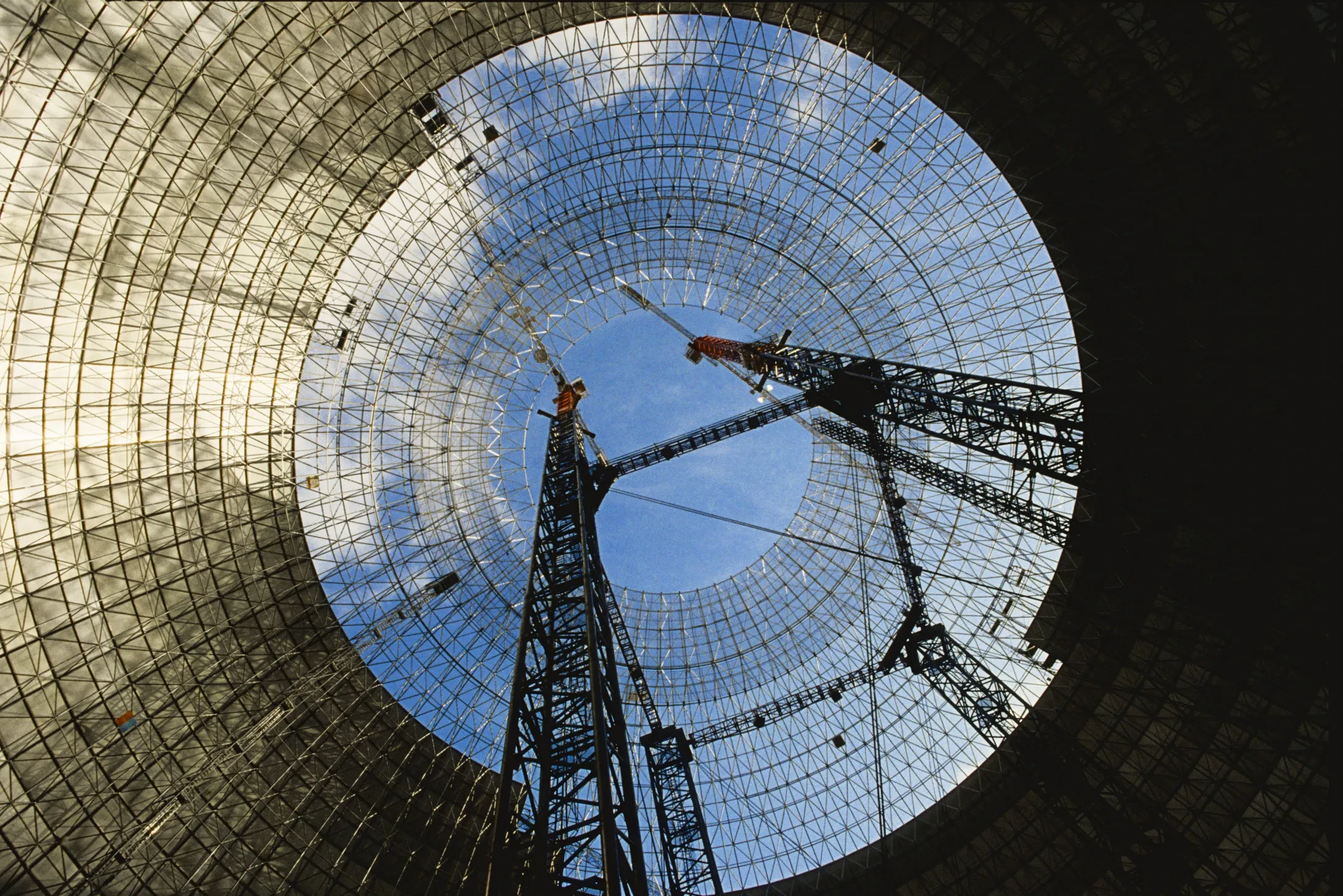 globe shaped building during construction